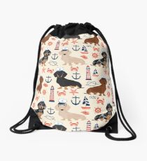 Dachshund nautical sailor dog pet portraits dog costumes dog breed pattern custom gifts by PetFriendly Drawstring Bag