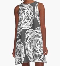 peony graphic, pion, floral, design, flower, illustration, pattern grey A-Line Dress