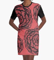 peony graphic, pion, floral, design, flower, illustration, pattern red Graphic T-Shirt Dress