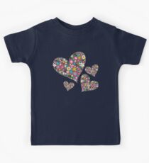 Whimsical Spring Flowers Pink Valentine Hearts Quartet Kids Tee