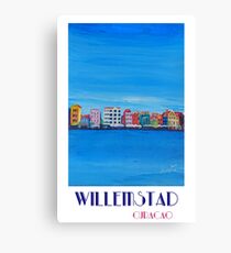 Willemstad Curacao Caribbean Antilles Harbor Promenade in Blue - Retro Poster Canvas Print