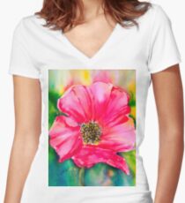 RED POPPY Women's Fitted V-Neck T-Shirt