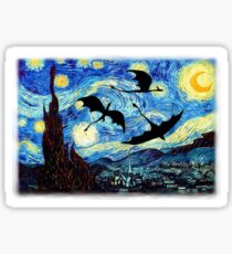 dragones en una noche estrellada Sticker