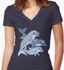 Dolphin Family Women's Fitted V-Neck T-Shirt