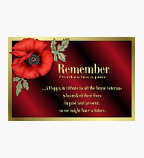 Remember Veterans Poppy Photographic Print