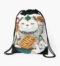 Tattooed Lucky Cat Drawstring Bag