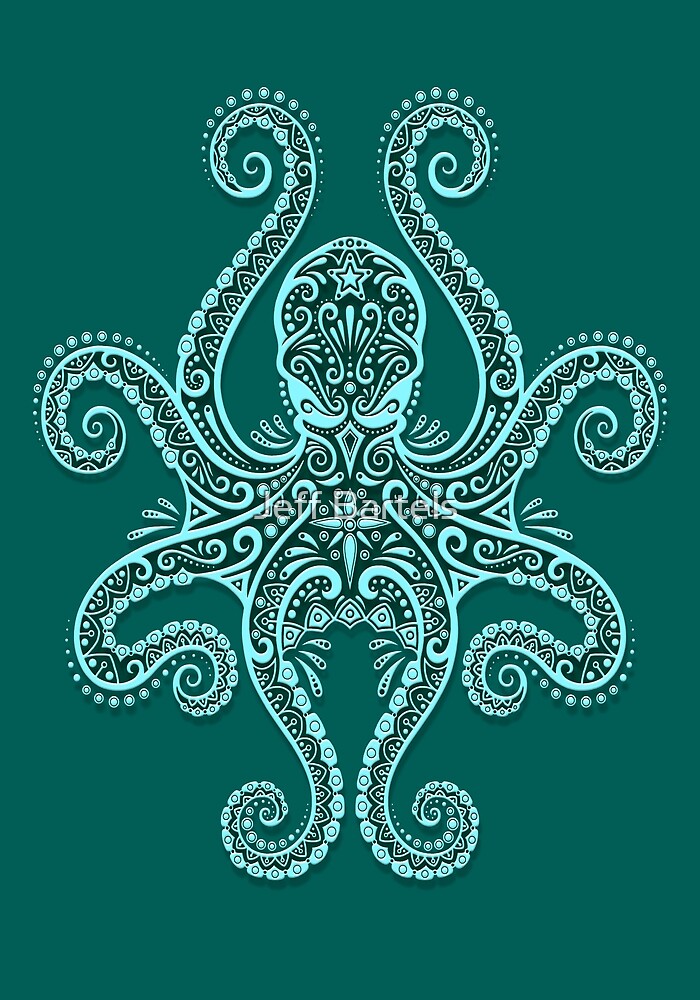 Intricate Teal Blue Octopus by jeff bartels