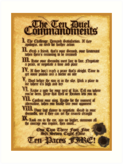  The 10 Duel Commandments Art Prints By Stateements Redbubble