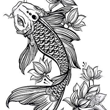 Black & White Butterfly Koi Fish Drawing