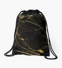 Black & Gold Marble #redbubble #home #lifestyle #fashion #tech Drawstring Bag