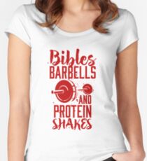 Bibles Barbells & Protein Shakes - Funny Christian Gym Fitness Women's Fitted Scoop T-Shirt