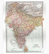 Vintage Map of India Poster