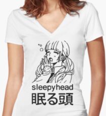 sleepyhead print Fitted V-Neck T-Shirt