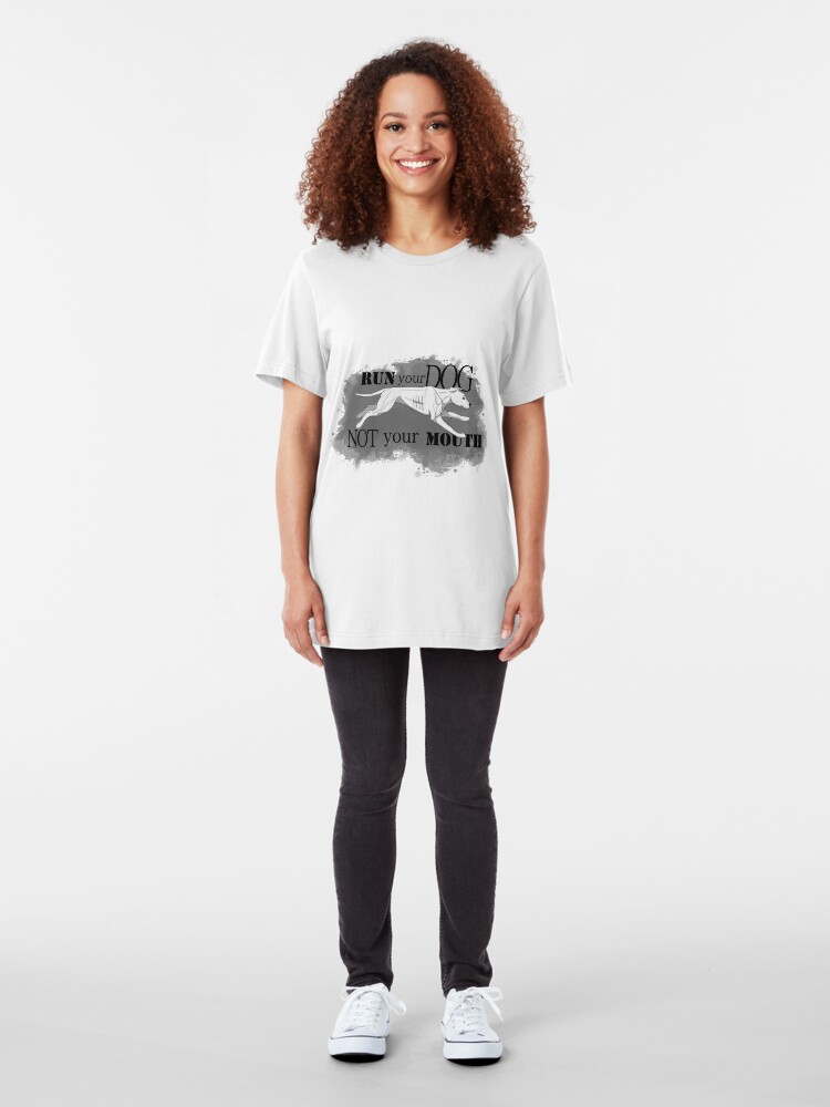 Alternate view of Run Your Dog Not Your Mouth American Pit Bull Terrier White Slim Fit T-Shirt