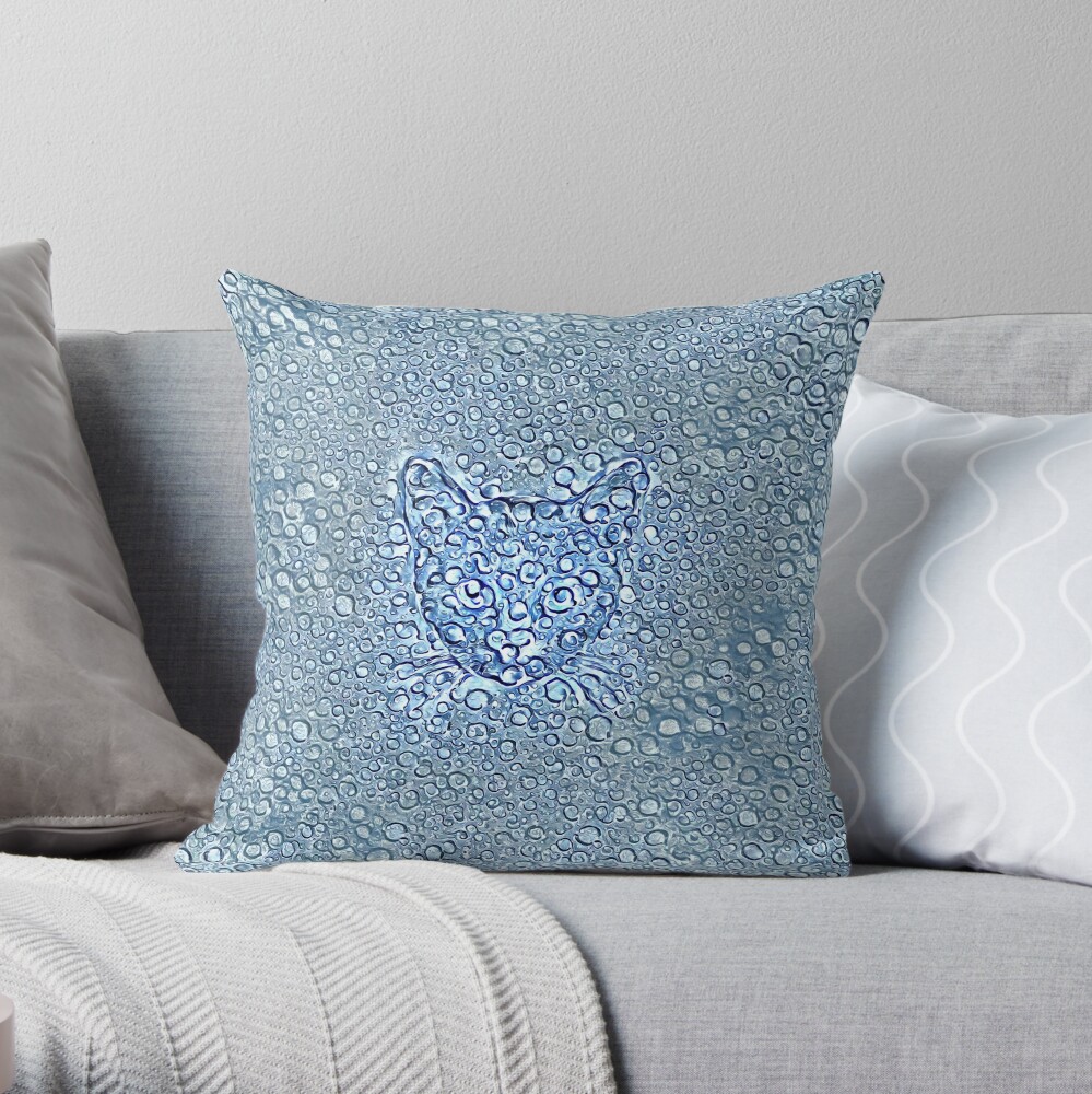 Maritime droplets cat Throw Pillow
