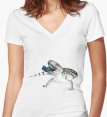 Cosmic Blue Tongued Lizard Women's Fitted V-Neck T-Shirt