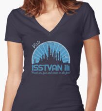 Visit (blue) Women's Fitted V-Neck T-Shirt