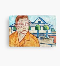 Man with Safety Goggles in Front of Well-Maintained Home Canvas Print
