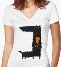 Squirrel Eating Scottie Dog Women's Fitted V-Neck T-Shirt