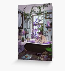 Modernes männliches Hexen-Badezimmer Grußkarte