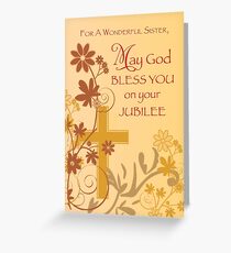 Jubilee Anniversary Nun Cross, Swirls, Flowers & Leaves Greeting Card