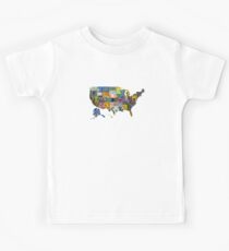 USA vintage license plates map Kids Tee
