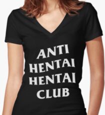 Anti Hentai Hentai Club Women's Fitted V-Neck T-Shirt