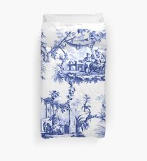 Blaue Chinoiserie Toile Bettbezug