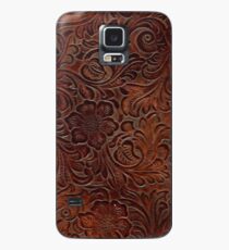Burnished Rich Brown Tooled Leather Case/Skin for Samsung Galaxy
