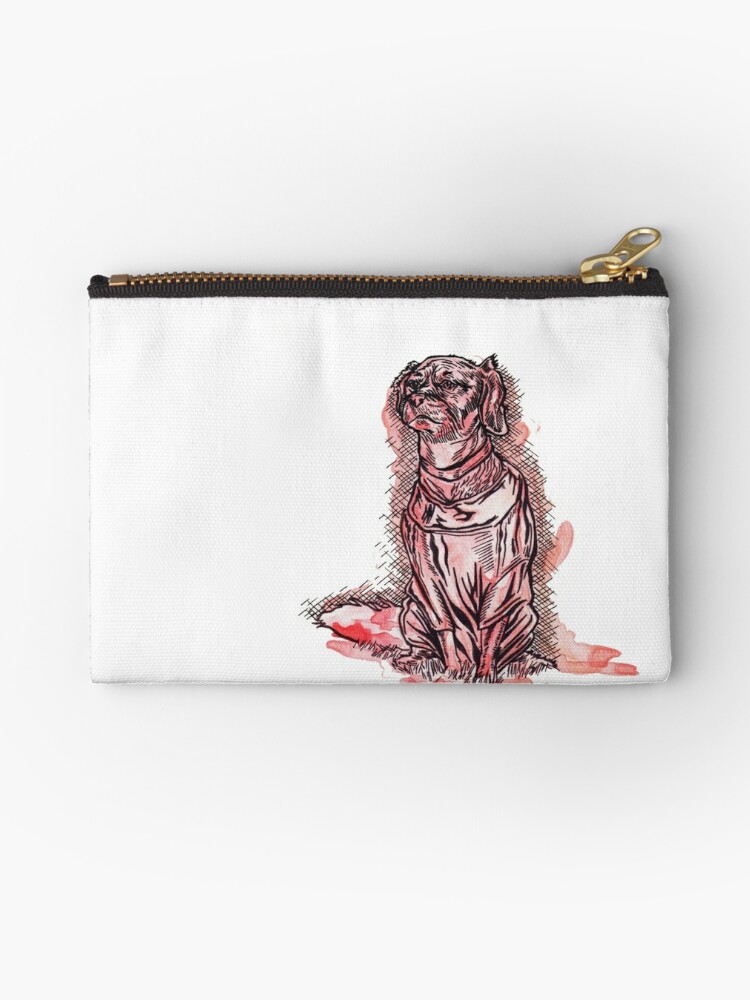 Sassy Small Dog In Sweater Drawing Zipper Pouch By Jon Denby