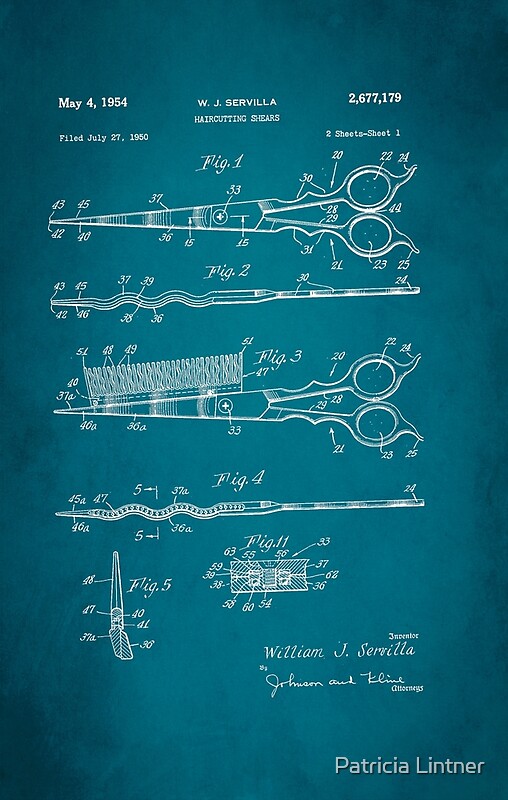 "Vintage Hair Cutting Scissors Patent 1954" by Patricia Lintner Redbubble