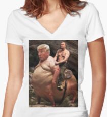 Putin riding Trump Women's Fitted V-Neck T-Shirt