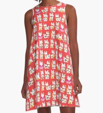 Maneki-Neko (glückliche Katze) Muster A-Linien Kleid