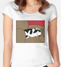Sleeping Black and White Cat Women's Fitted Scoop T-Shirt