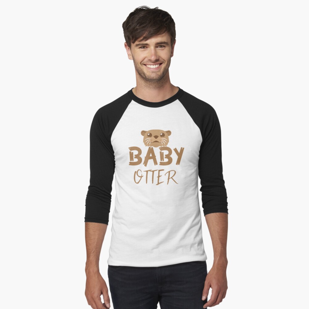 BABY OTTER (con la correspondiente mamá Nutria y Papa Otter) Camiseta ¾ estilo béisbol