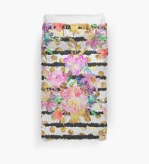 Funda nórdica Elegante diseño de rayas y flores de primavera