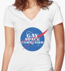 NASA Parody Gay Space Communism Fitted V-Neck T-Shirt