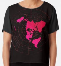 Flache Erde Karte - Azimuthal äquidistante Projektion Pink Naval Style Design) Chiffontop