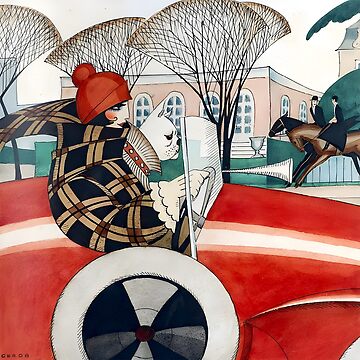 Artwork thumbnail,  Girl and pug in an Automobile (1927) by Gerda Wegener by ArtMemory