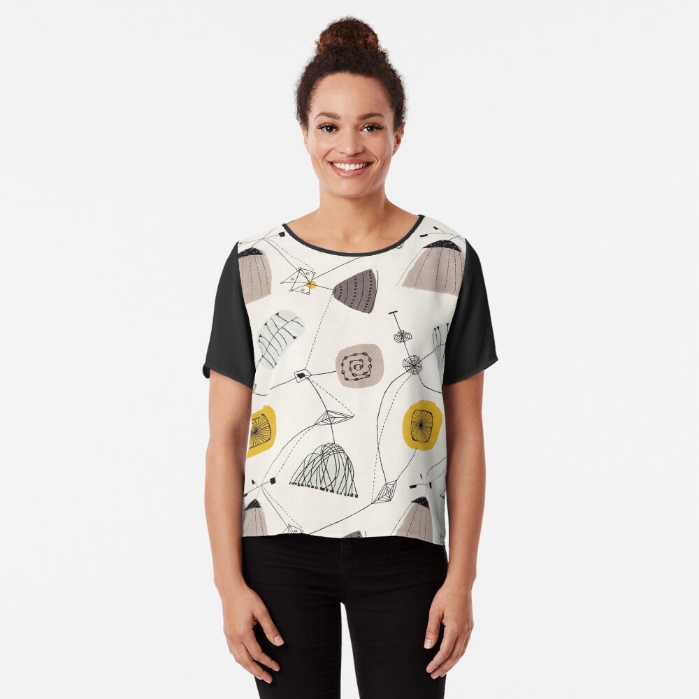 Mid Century Modern, Retro Pattern Chiffon Top