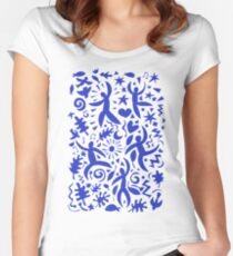 Cuban Salsa - blue on white - contemporary dance pattern by Cecca Designs Women's Fitted Scoop T-Shirt