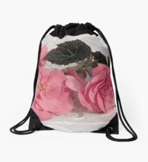 Pink Begonias And Their Leaves Drawstring Bag