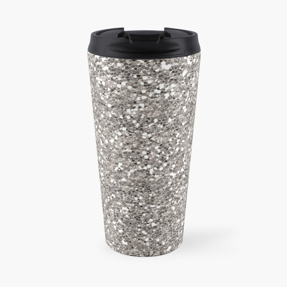 "Silver Glitter" Travel Mug by indulgemyheart Redbubble