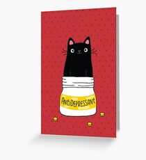 FUR ANTIDEPRESSANT . Cute black cat illustration. A gift for a pet lover. Greeting Card