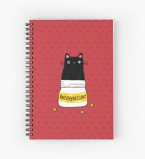 FUR ANTIDEPRESSANT. Nette Illustration der schwarzen Katze. Ein Geschenk für einen Haustierliebhaber. Spiralblock