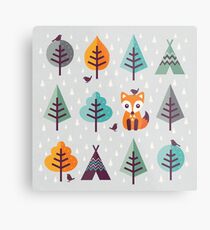 Fox in the Forest - on Gray Metal Print