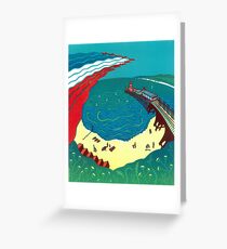Red Arrows, Bournemouth Beach - Original linocut by Francesca Whetnall Greeting Card