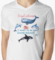 Vergessen Sie Prinzessin, die ich ein Marinebiologen-Kindert-shirt sein möchte T-Shirt mit V-Ausschnitt
