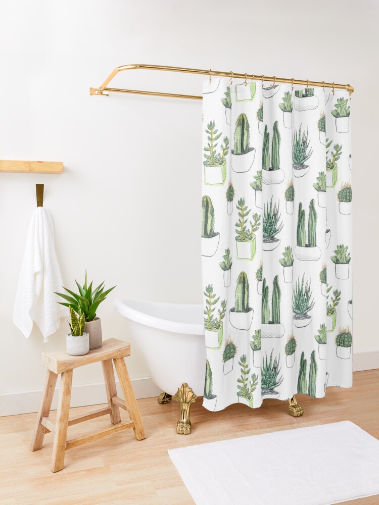 Alternate view of Watercolour cacti & succulents Shower Curtain