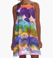 Abstract waves sunset watercolor painting - Colorful tidal A-Line Dress